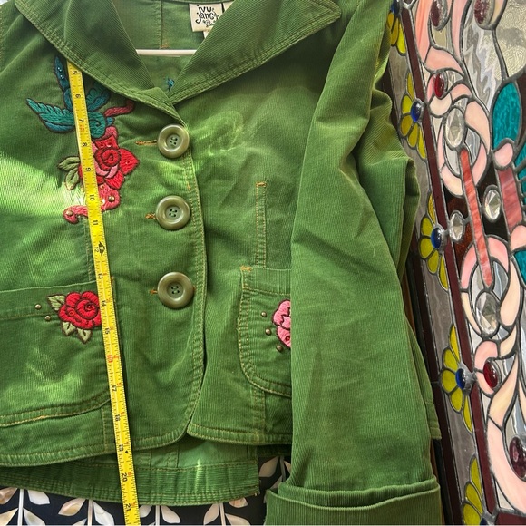 🌹 Ivy Jane Green Corduroy Embroidered Blazer Jacket Boho Western Love‎ Bird M - Picture 7 of 9
